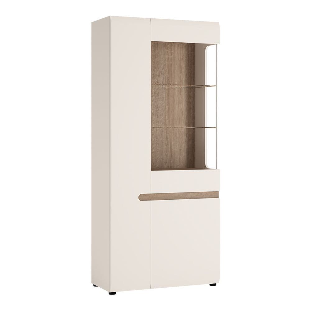 Brompton Tall Glazed Wide Display unit (LHD) in White with oak trim